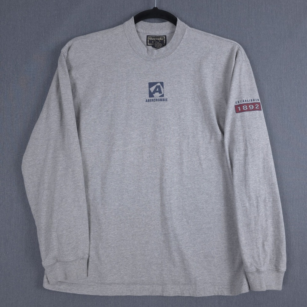 Vintage Abercrombie & Fitch Long Sleeve T-Shirt Mens XL Gray Crew Neck Y2K Logo
